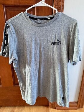 Puma Gray Short-Sleeve Logo Tee with Branded Shoulder Tape